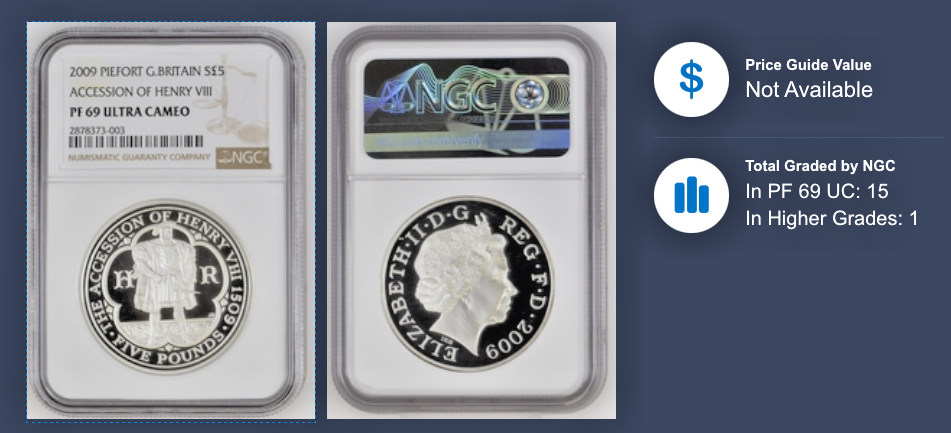 2009 Royal Mint Silver Proof Piedfort King Henry VIII UK £5 Five Pounds NGC PF69