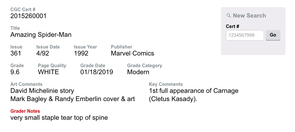 White Pages Newsstand! Amazing Spider-Man #361 CGC 9.6 - 1st Full Appear Carnage