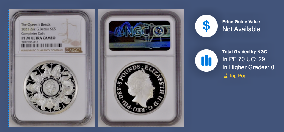 Queen's Beasts 2021 UK 2 oz Silver Proof Coin NGC PF70 UC (w/ Box & COA)