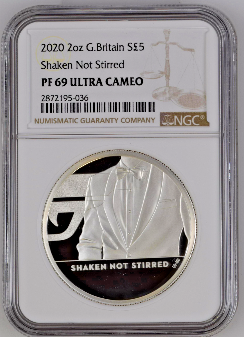 2020 G.Britain Shaken Not Stirred James Bond 2 oz Silver Proof NGC PF69 UC