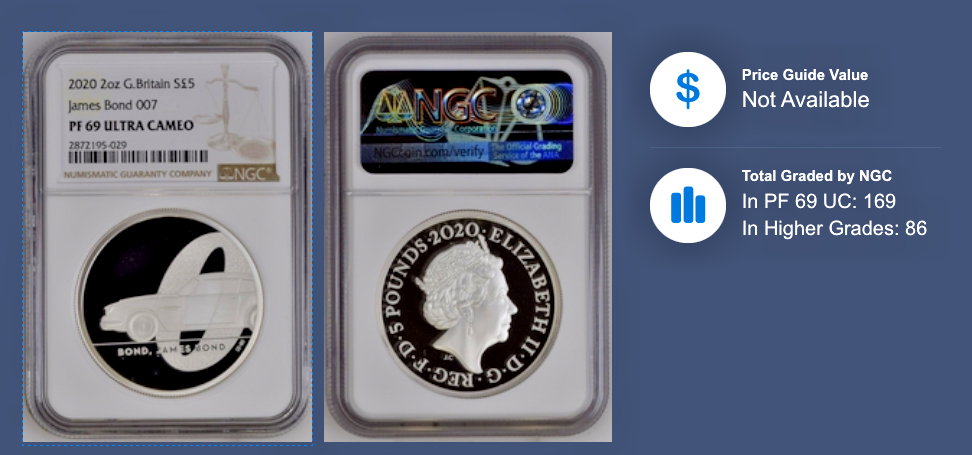 2020 G.Britain Bond, James Bond 2 oz Silver Proof NGC PF69 Ultra Cameo