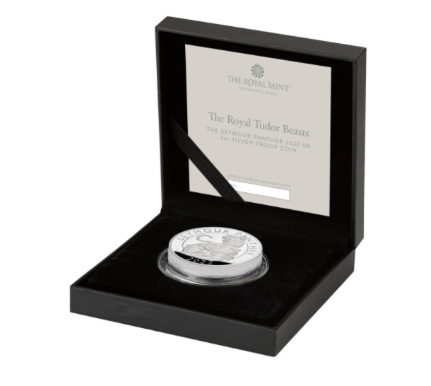 In stock! 2022 GB Royal Tudor Beasts Seymour Panther 2 oz Silver Proof Coin