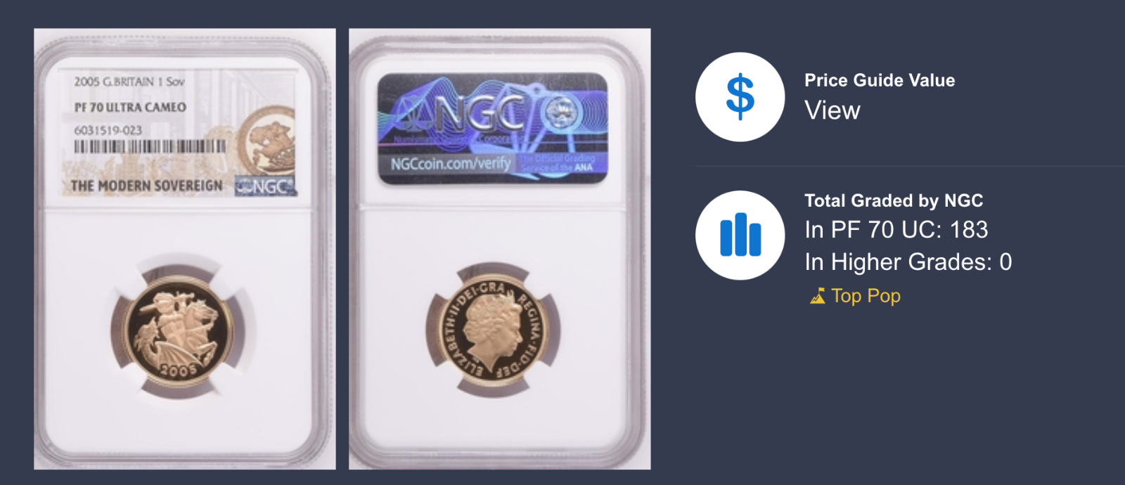 2005 Gold Sovereign Reworked St. George Proof NGC PF 70 ULTRA CAMEO