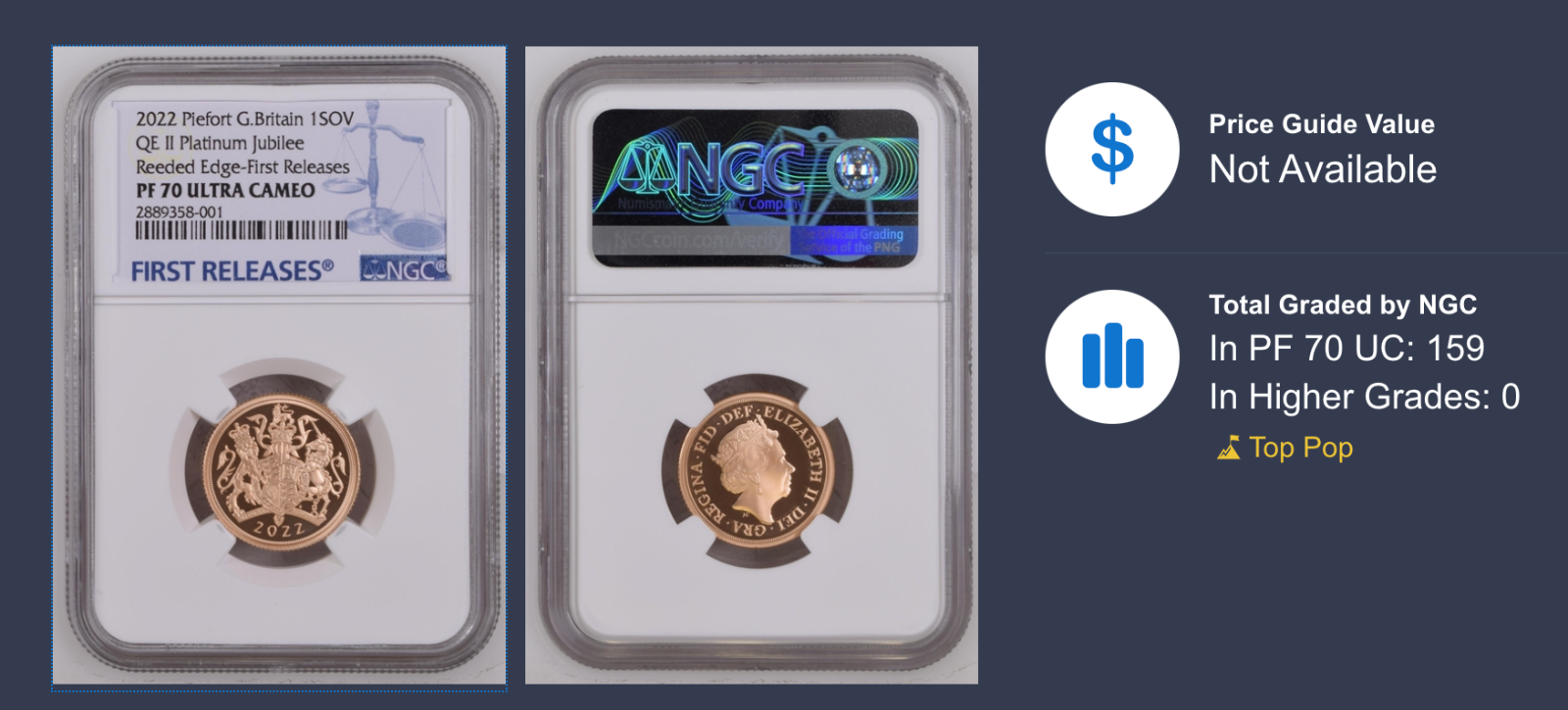 Queen’s Jubilee Piedfort Sovereign 2022 Gold Proof Coin - NGC PF70 First Release