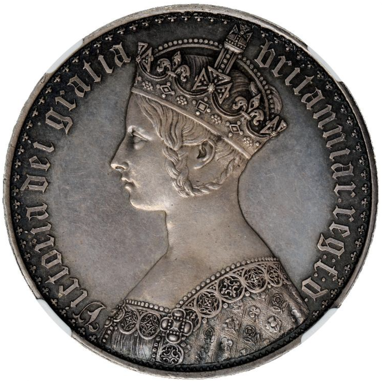 1847 Gothic Crown UN DECIMO G. Britain, Rare NGC PF61, beautiful