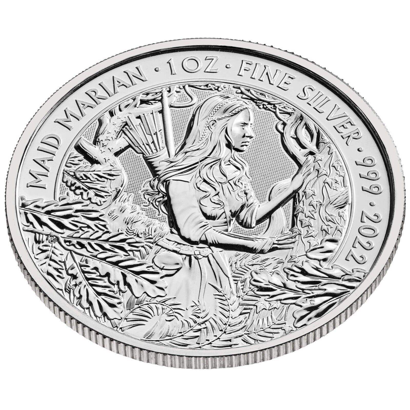2022 1oz .999 Silver British Maid Marian Coin BU in Plastic Capsule