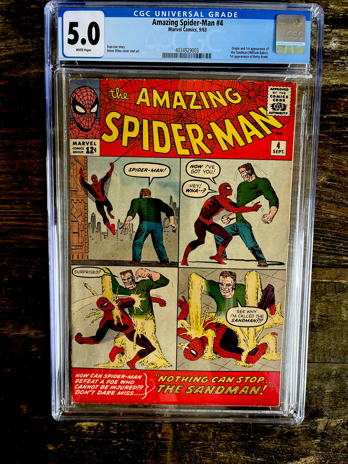 Rare White Pages! Amazing Spider-Man #4 CGC 5.0  -  Origin & 1st Sandman