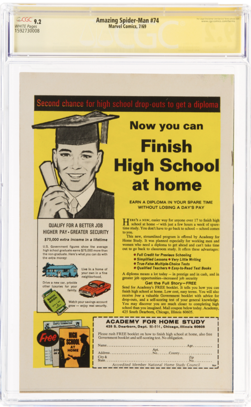 White Pages! Amazing Spider-Man #74 CGC 9.2 Signature Series John Romita