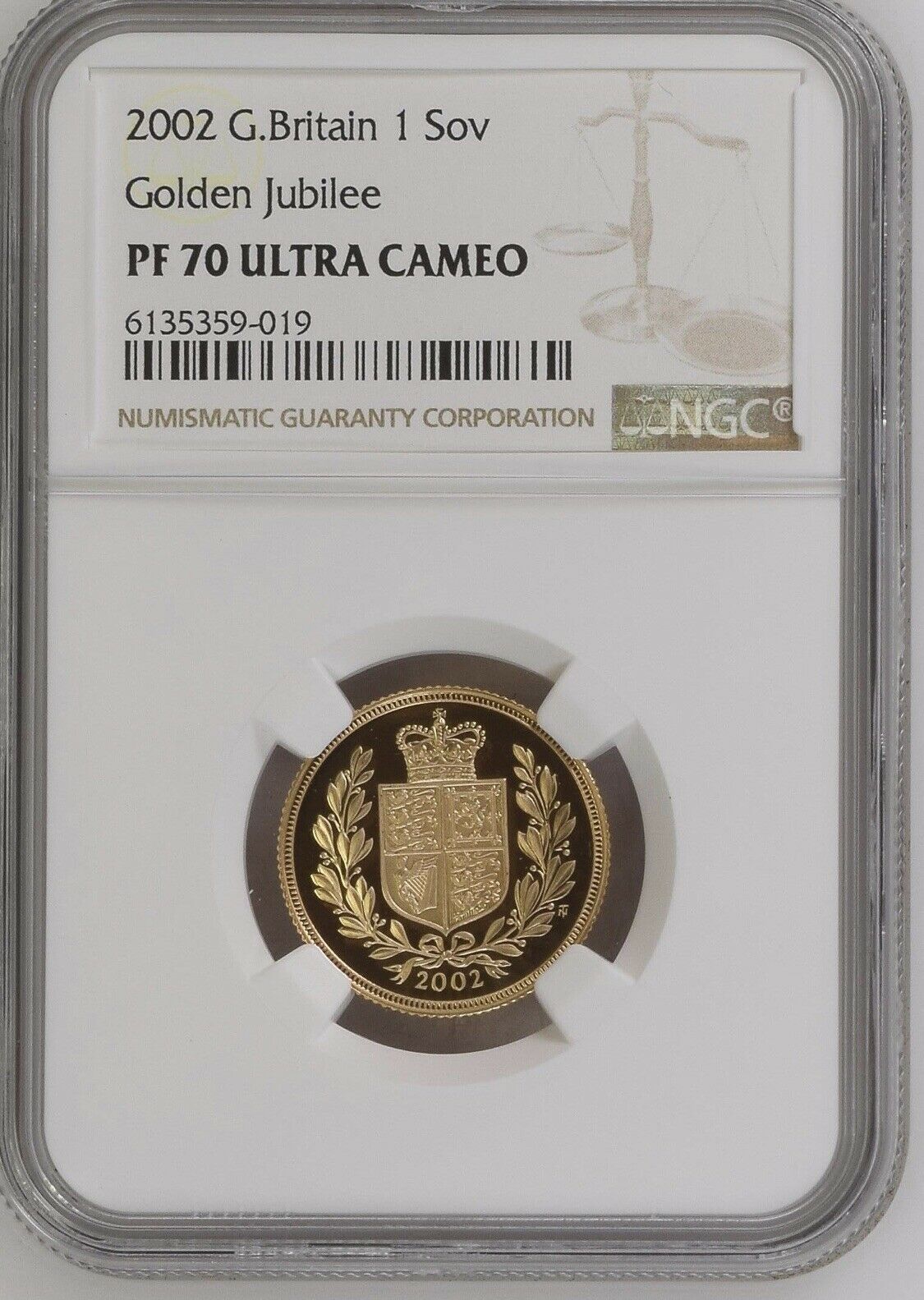 2002 Gold Sovereign Golden Jubilee Proof NGC PF70 Ultra Cameo
