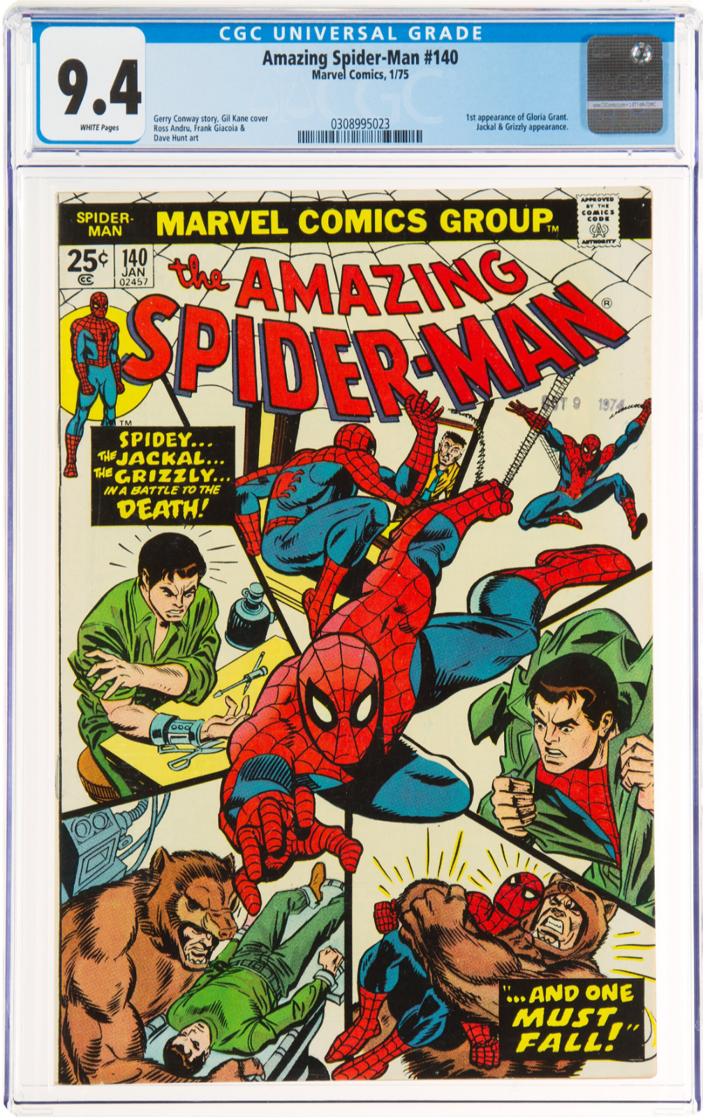 White Pages! Amazing Spider-Man #140 CGC 9.4  Glora Grant, Jackal, Grizzly