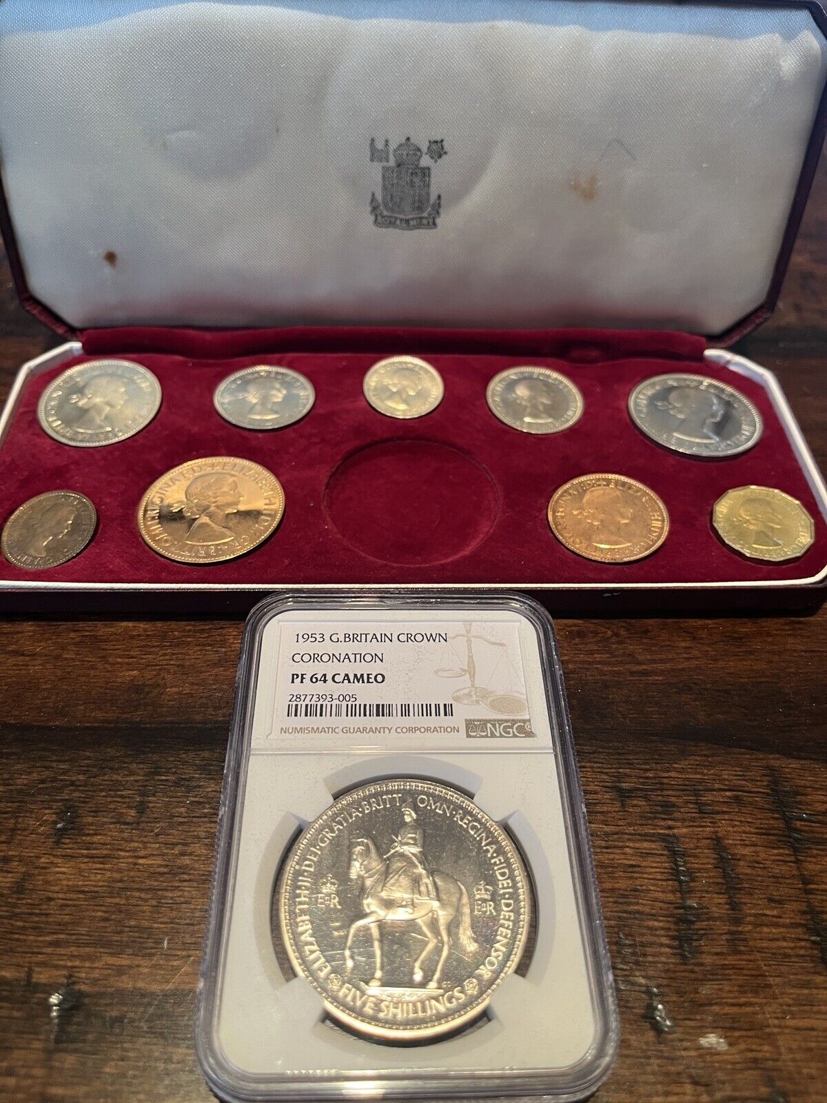 Rare Cameo! 1953 Great Britain Proof Crown Set - Coronation Crown NGC PF64 Cameo
