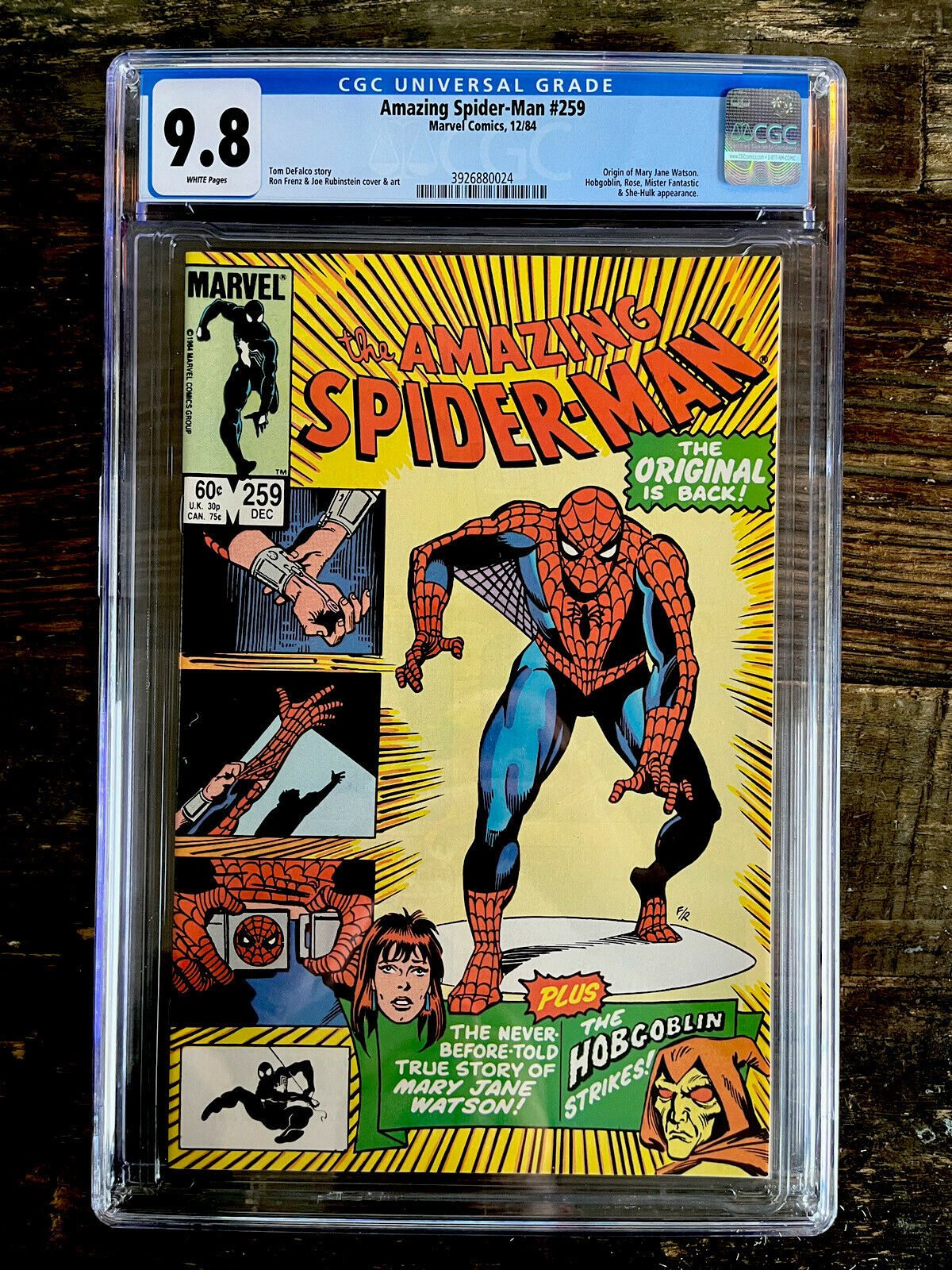 White Pages! Amazing Spider-Man #259 CGC 9.8  Origin of Mary Jane Watson