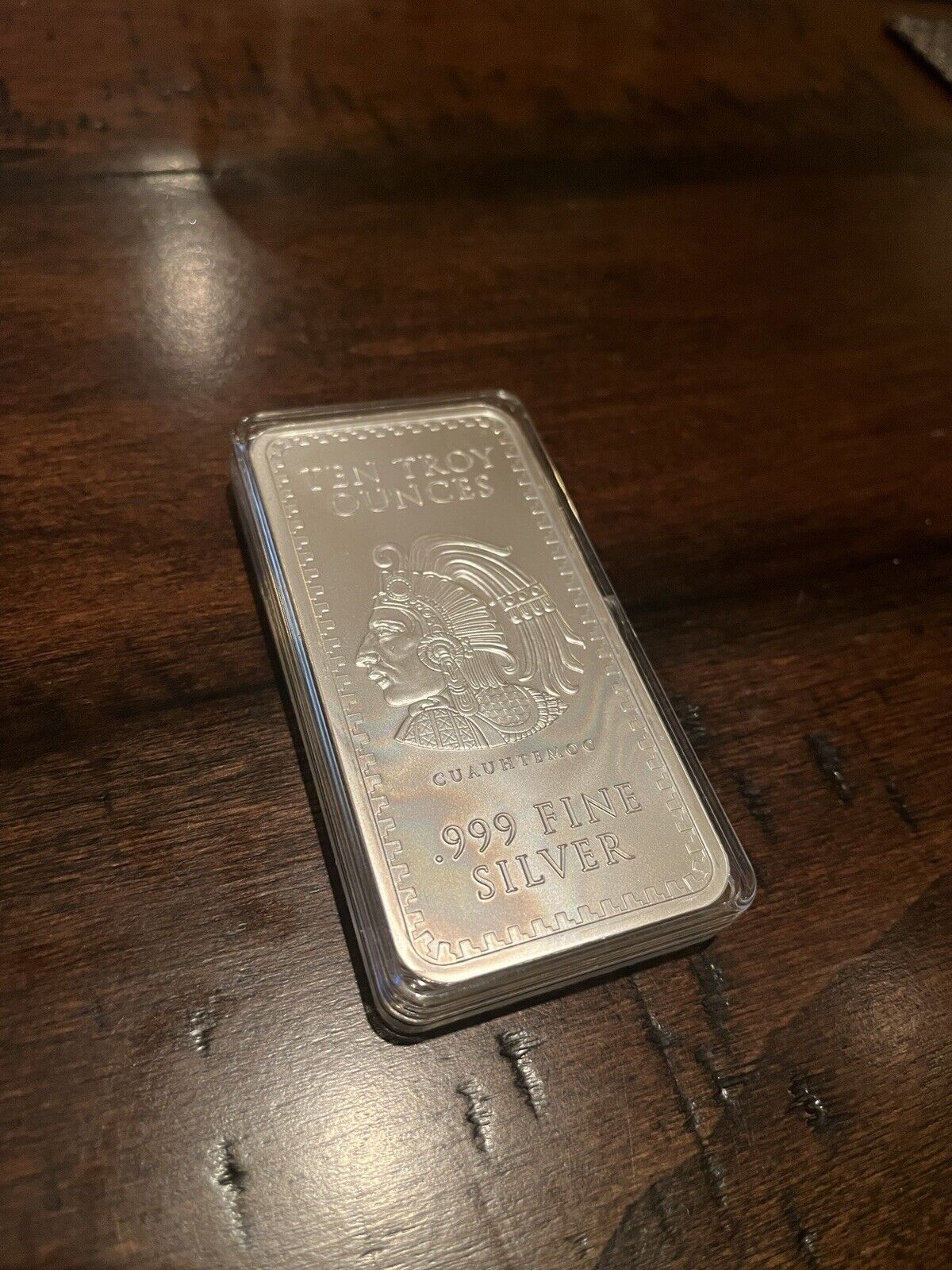 Golden State Mint Aztec Calendar 10 oz Silver Bar BU in Plastic Capsule