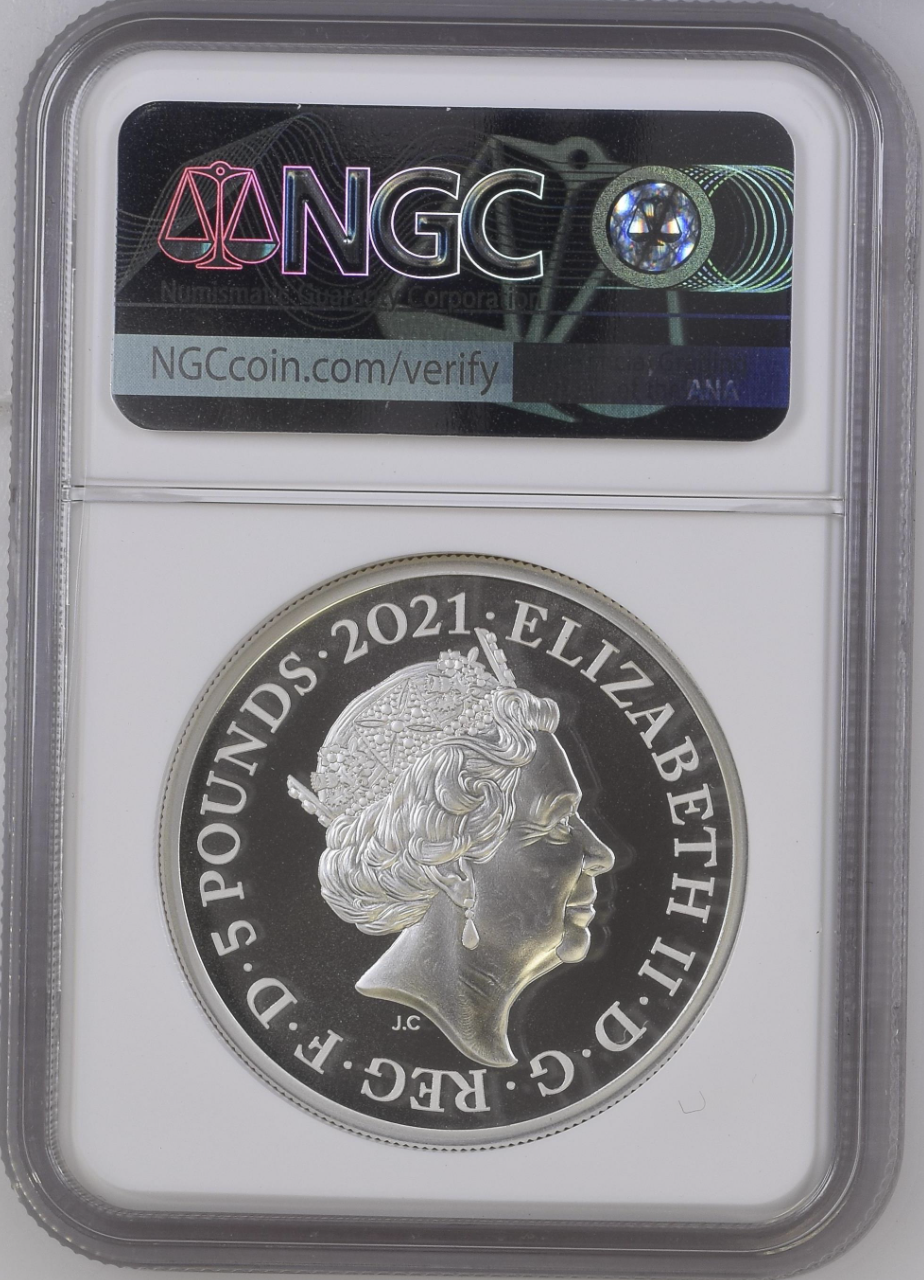 2021 Gothic Crown Quartered Arms UK 2 oz Silver Proof NGC PF70 Ultra Cameo First