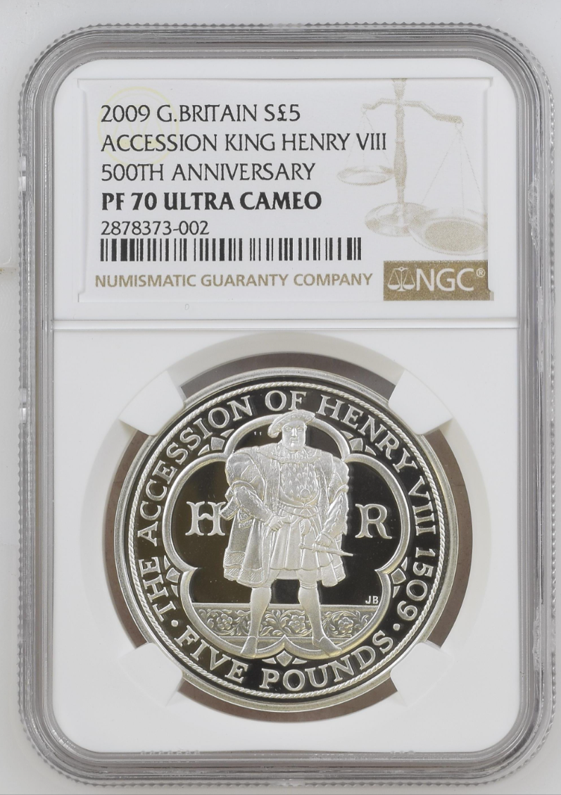 2009 Royal Mint Silver Proof King Henry VIII UK £5 NGC PF70 - Rare Census of 1!