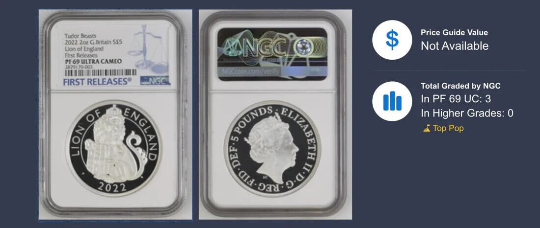 Royal Tudor Beasts Lion Of England 2022 1oz Silver Proof NGC PF70 First Release
