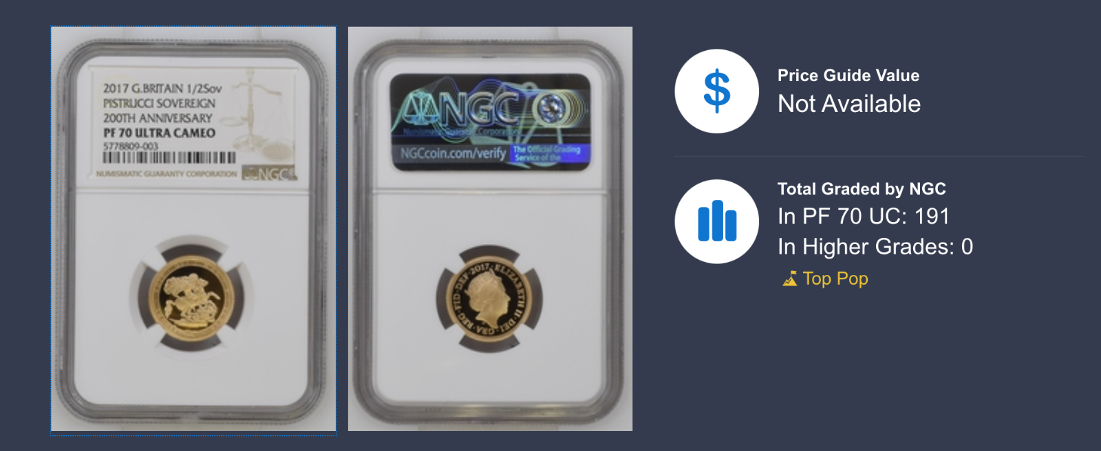 2017 Gold Half-Sovereign 200th Anniversary Proof NGC PF 70 ULTRA CAMEO