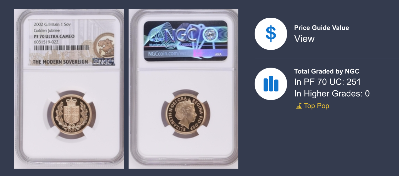 2002 Gold Sovereign Golden Jubilee Proof NGC PF 70 ULTRA CAMEO