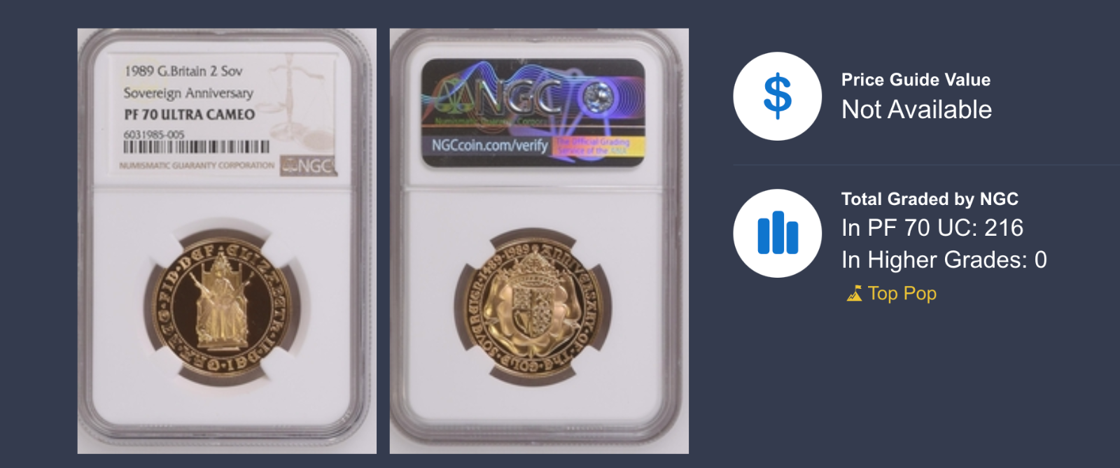 1989 Gold 2 Pounds (Double Sovereign) 500th Anniversary NGC PF 70 ULTRA CAMEO