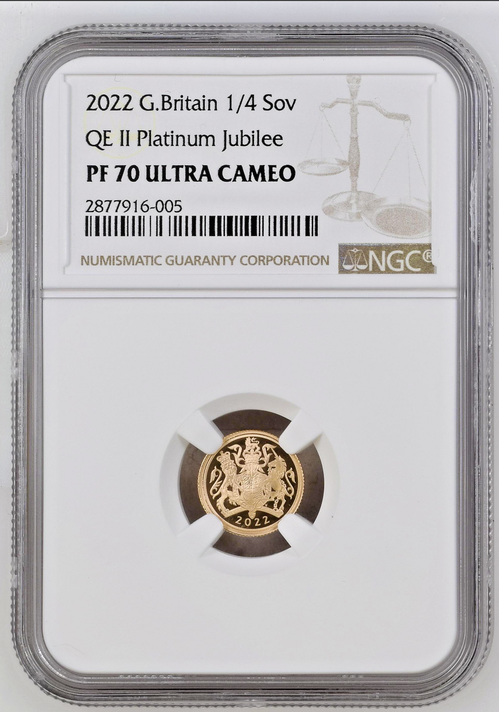 2022 Quarter 1/4 Sovereign Gold Proof Jubilee NGC PF70 Ultra Cameo