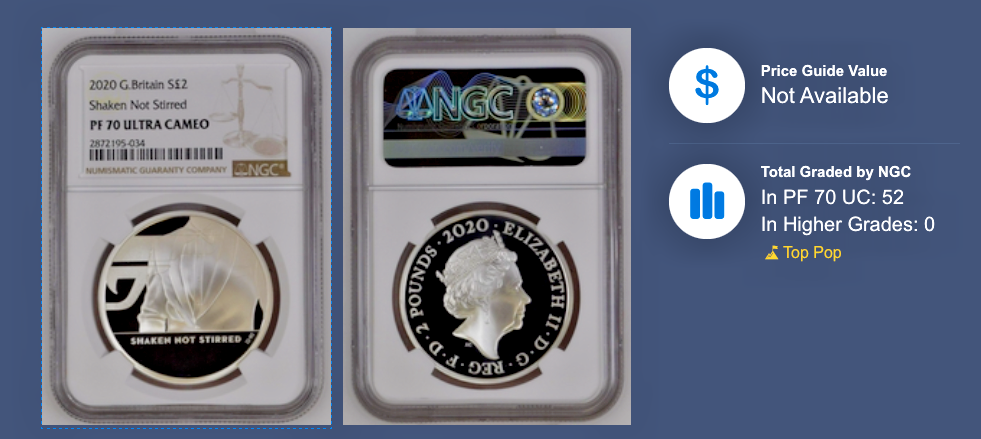 2020 G.Britain Shaken Not Stirred James Bond 1 oz Silver Proof NGC PF70 UC