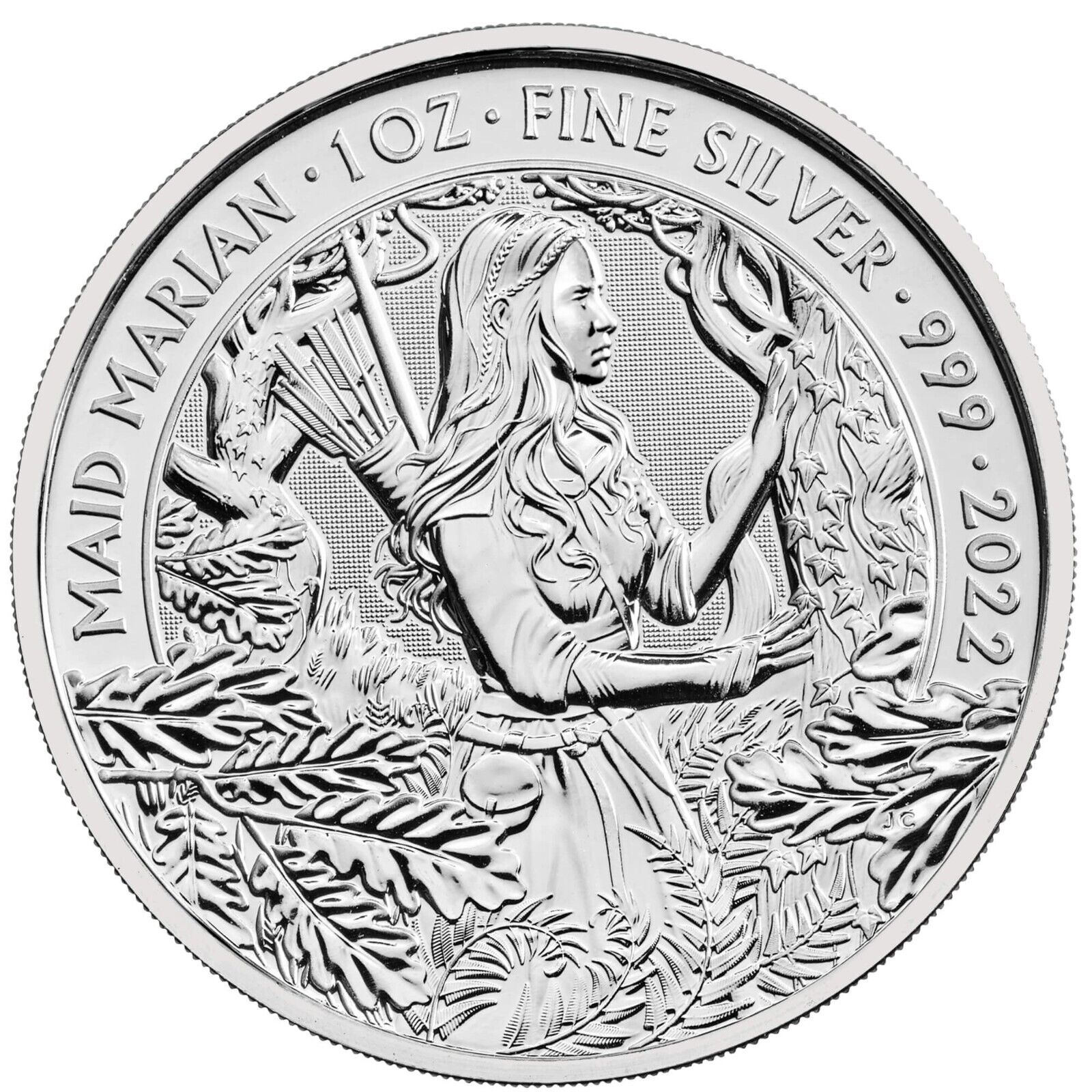 2022 1oz .999 Silver British Maid Marian Coin BU in Plastic Capsule