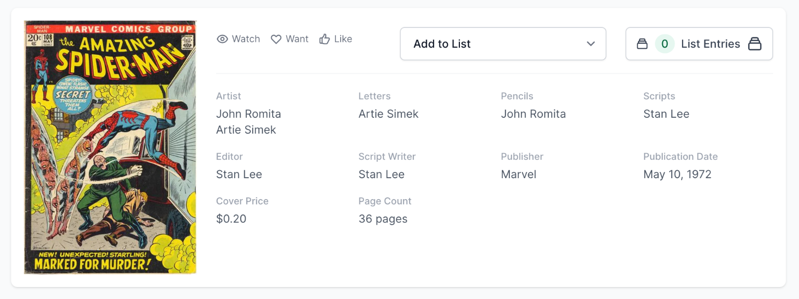 Amazing Spider-Man #108 CGC 8.5 White Pages - 1st Appearance Sha Shan