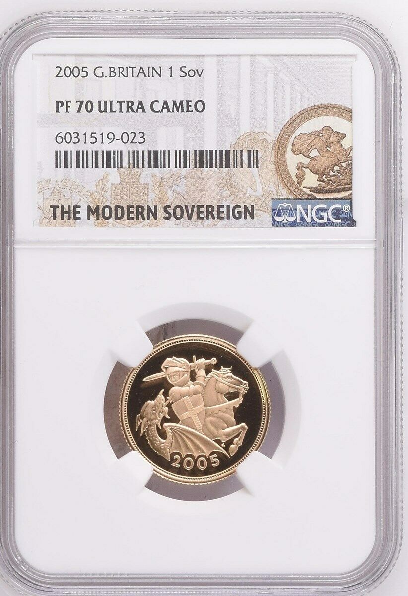 2005 Great Britain St George Gold Proof Full Sovereign Coin NGC PF70 Ultra Cameo