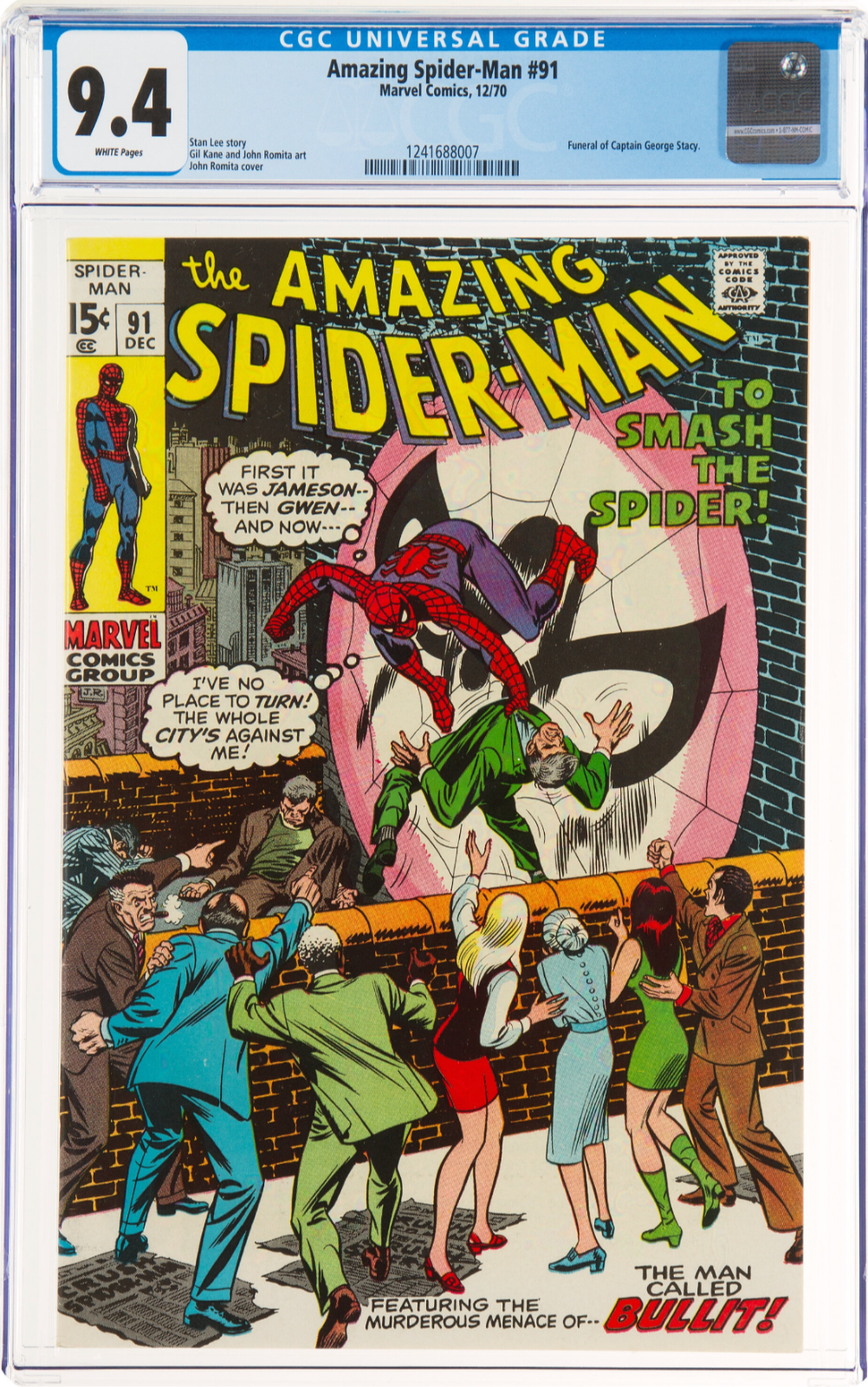 White Pages Amazing Spider-Man #91 CGC 9.4  Funeral George Stacy