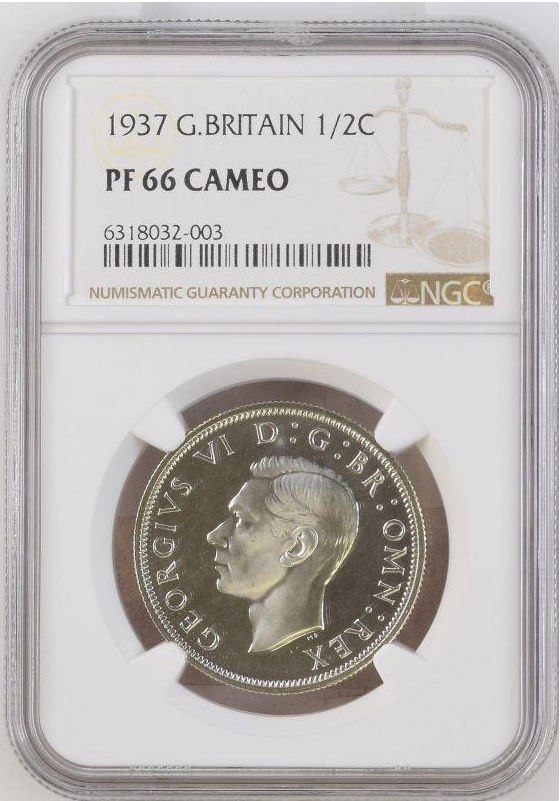 Rare! Great Britain 1937 Half (1/2) Crown Proof King George VI NGC PF-66 CAMEO