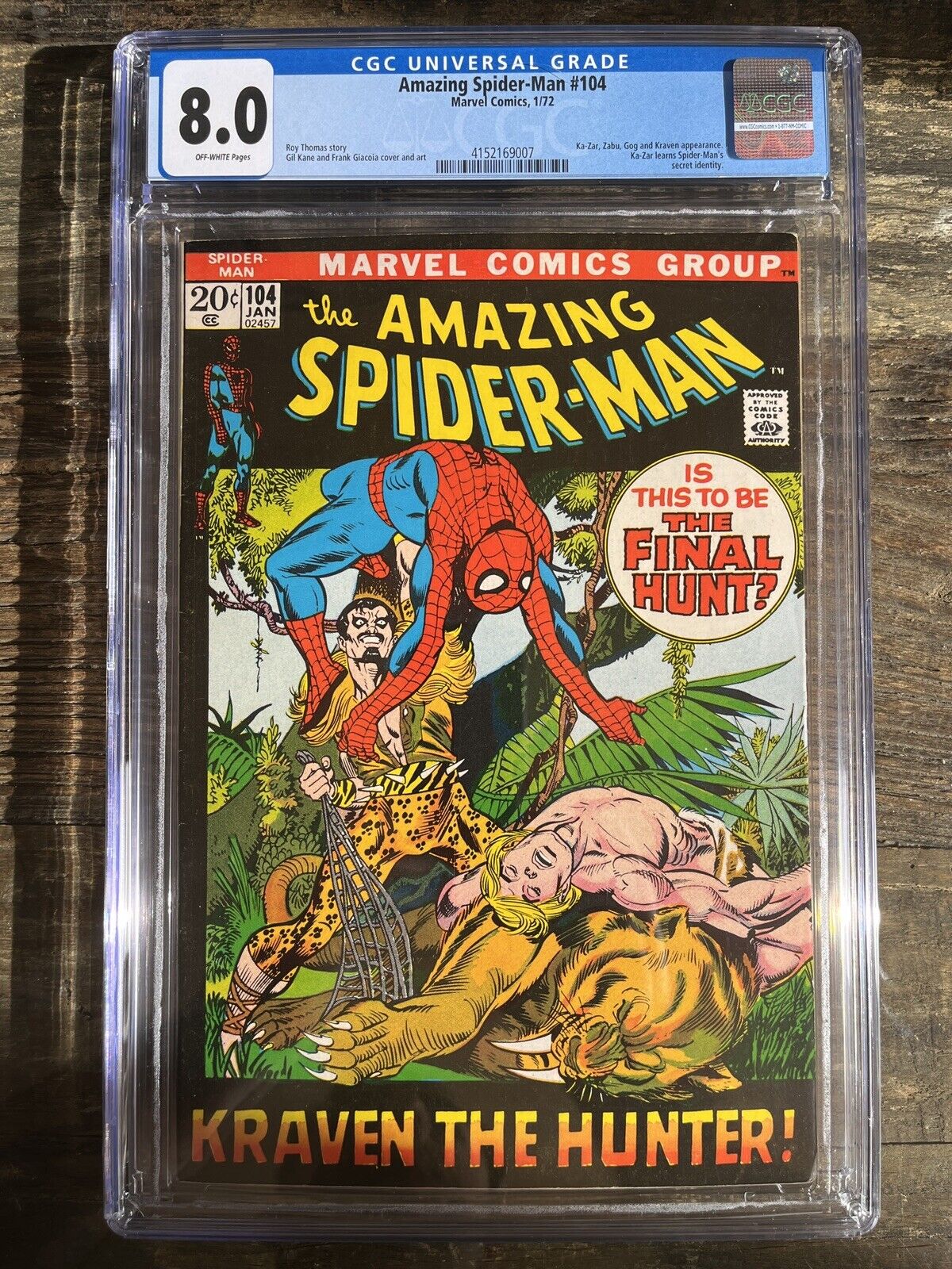 Amazing Spider-Man #104 CGC 8.0 Ka-Zar, Zabu, Gog, Kraven Appear