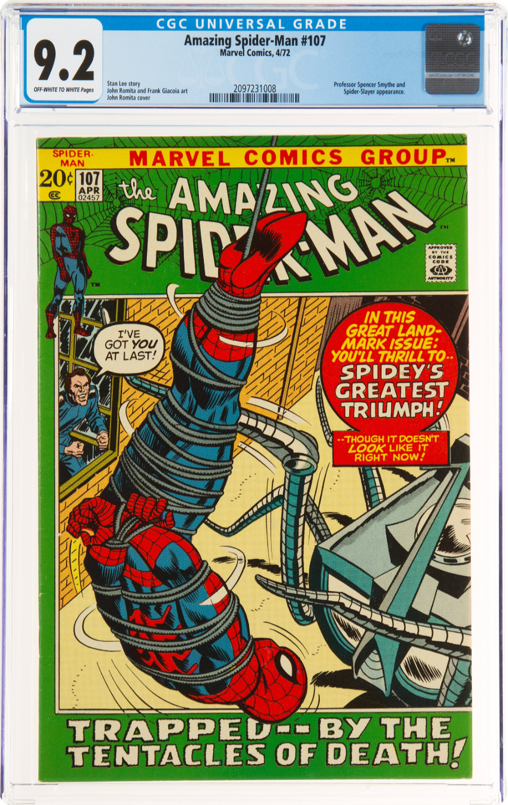 Amazing Spider-Man #107 CGC 9.2  Spencer Smythe & Spider-Slayer Appearance