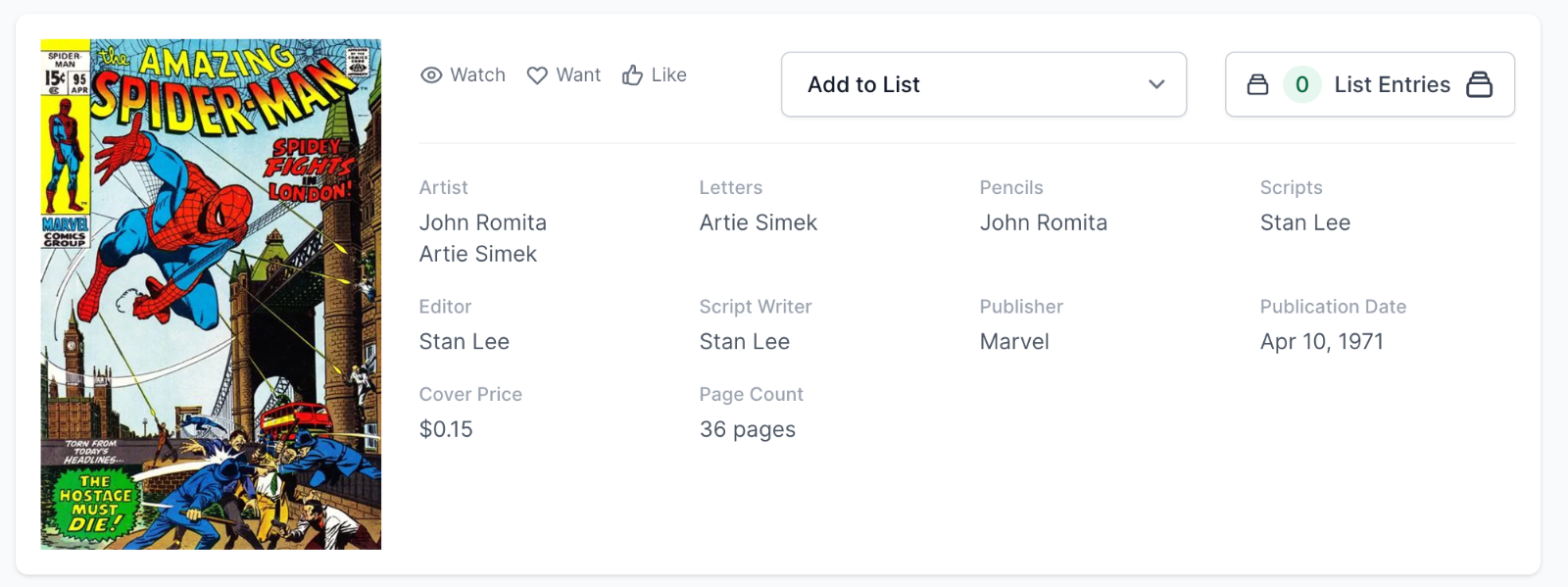 Amazing Spider-Man #95 CGC 6.0 - NYC Label - London