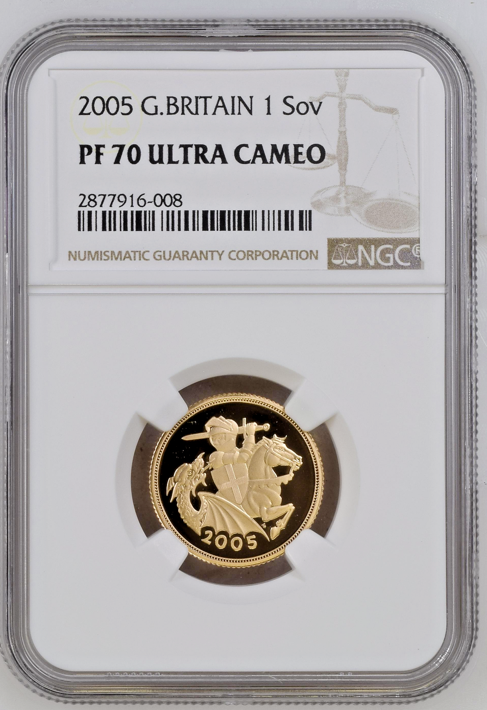 2005 Great Britain St George Gold Proof Full Sovereign Coin NGC PF70 Ultra Cameo
