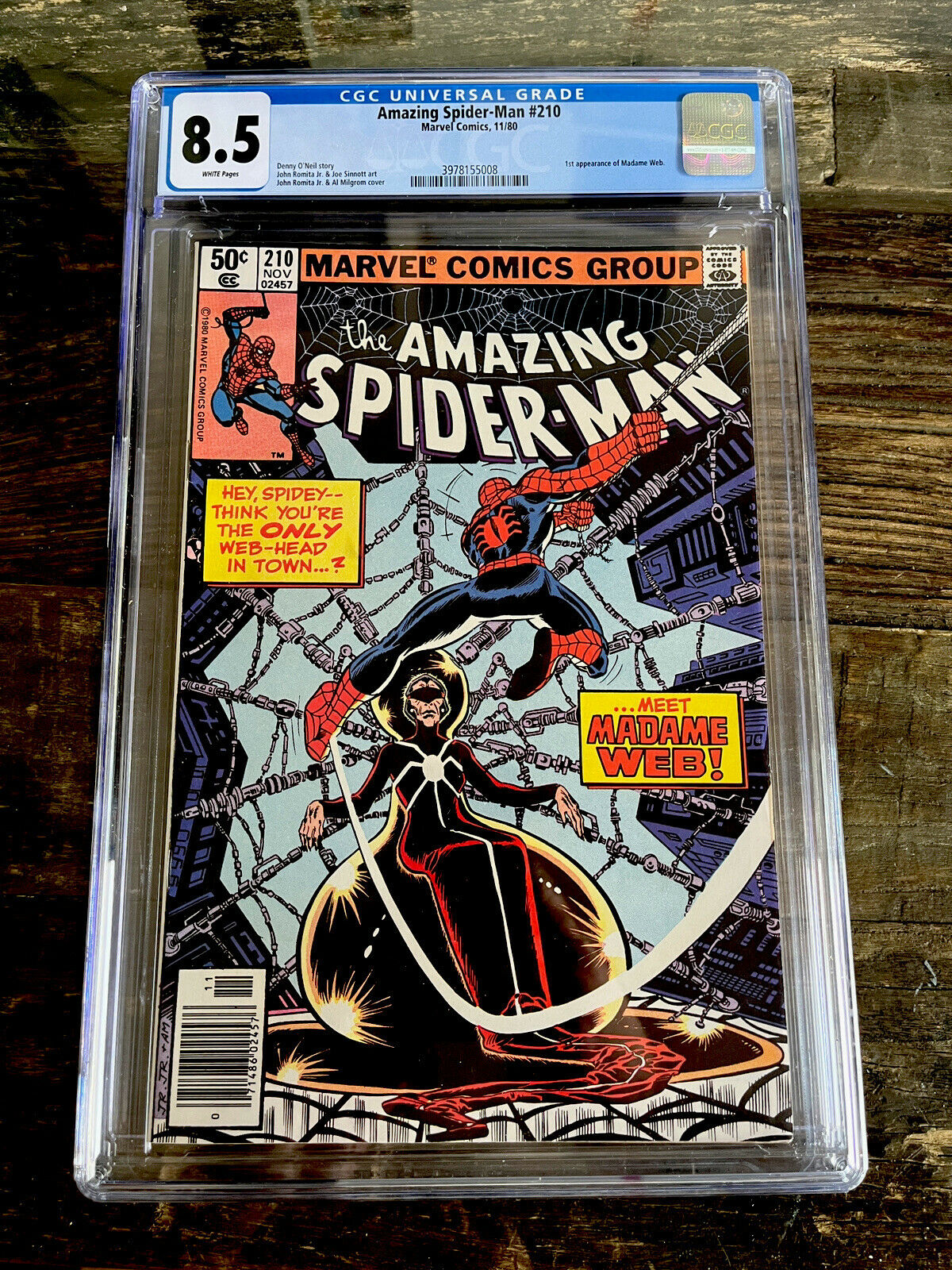 White Pages Newsstand! Amazing Spider-Man #210 CGC 8.5  1st appear of Madame Web