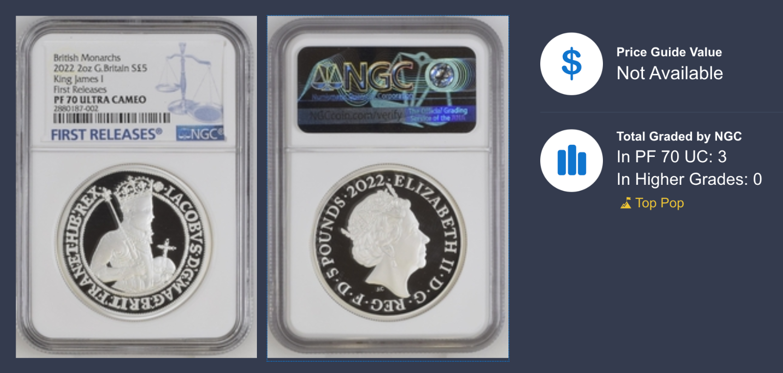 British Monarchs King James 1 2022 2oz Silver Proof NGC PF70 UC First Release