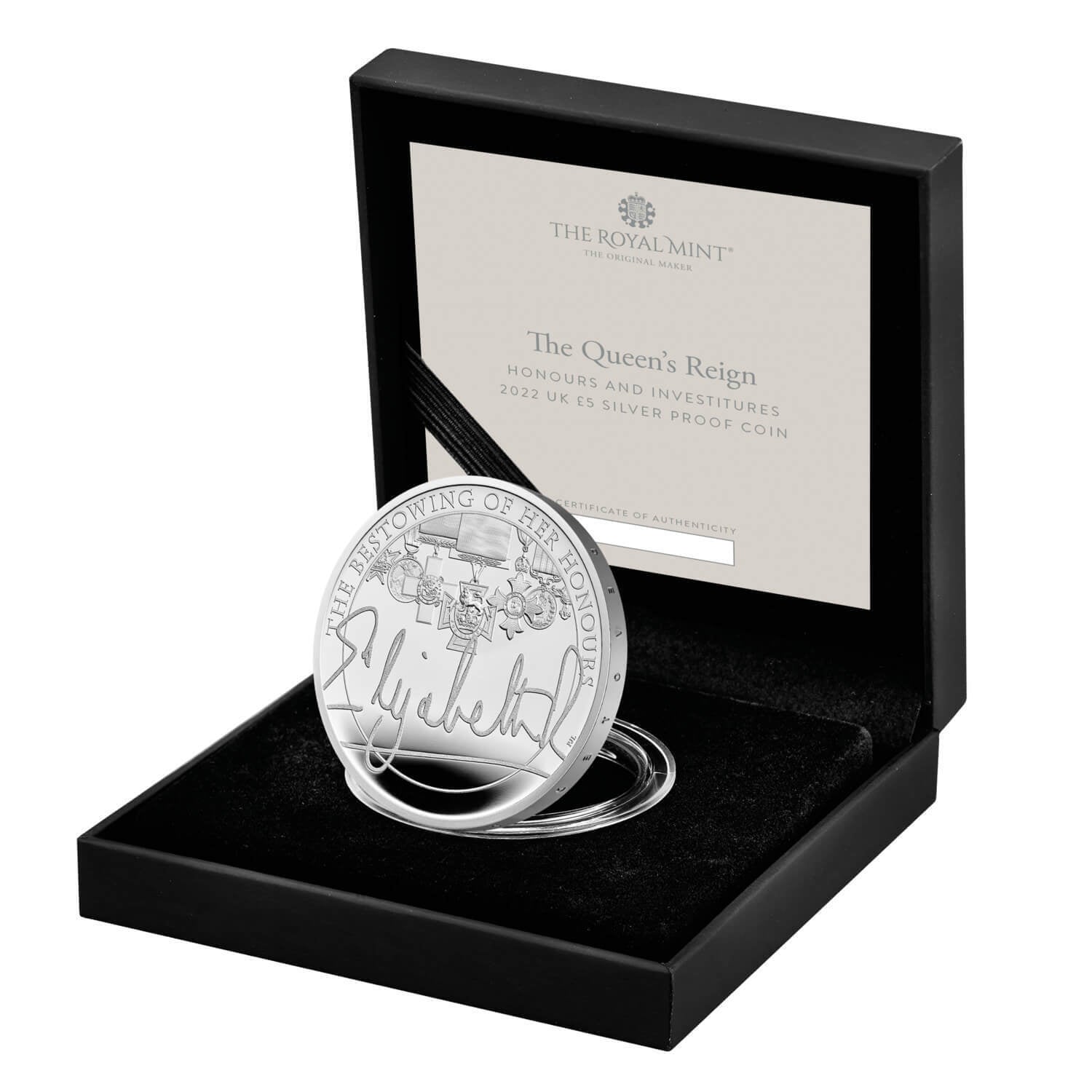 The Queen's Reign Honours and Investitures 2022 UK £5 Silver Proof Coin