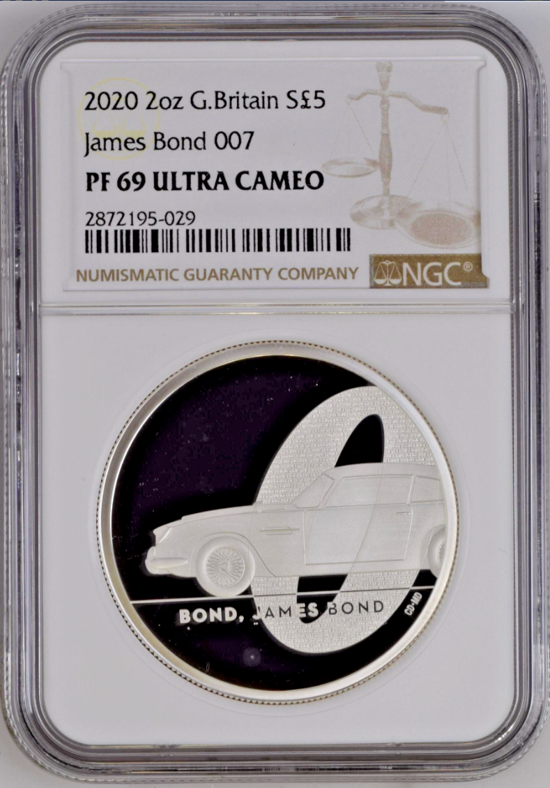 2020 G.Britain Bond, James Bond 2 oz Silver Proof NGC PF69 Ultra Cameo