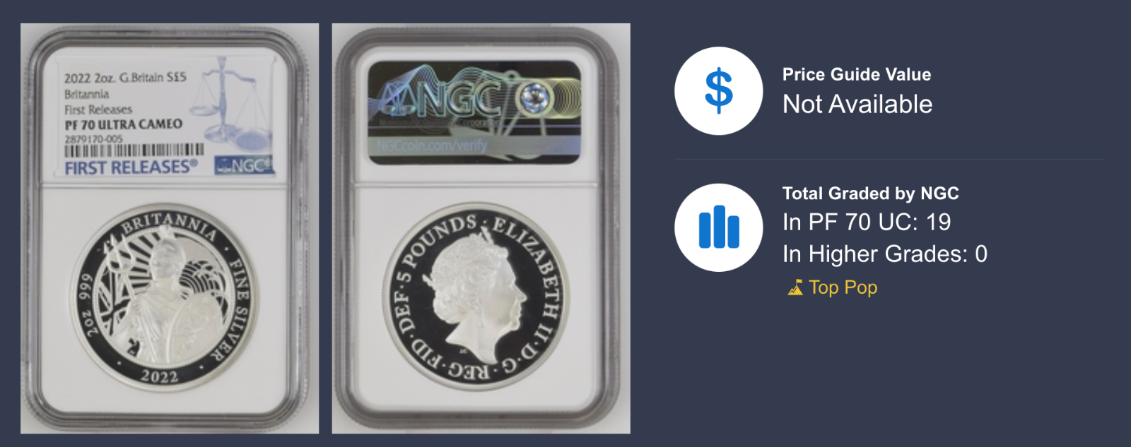 The Britannia 2022 2oz Silver Proof Coin NGC PF70 UC First Release