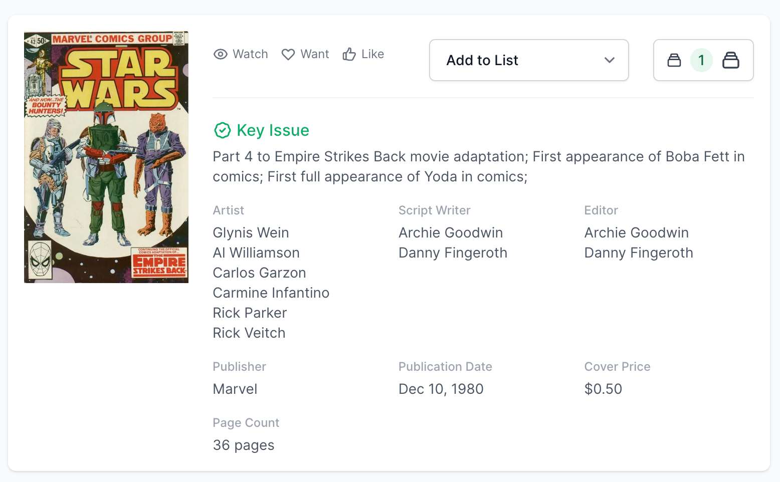 Rare! Star Wars #42 CGC 9.4 White Pages - 1st Boba Fett