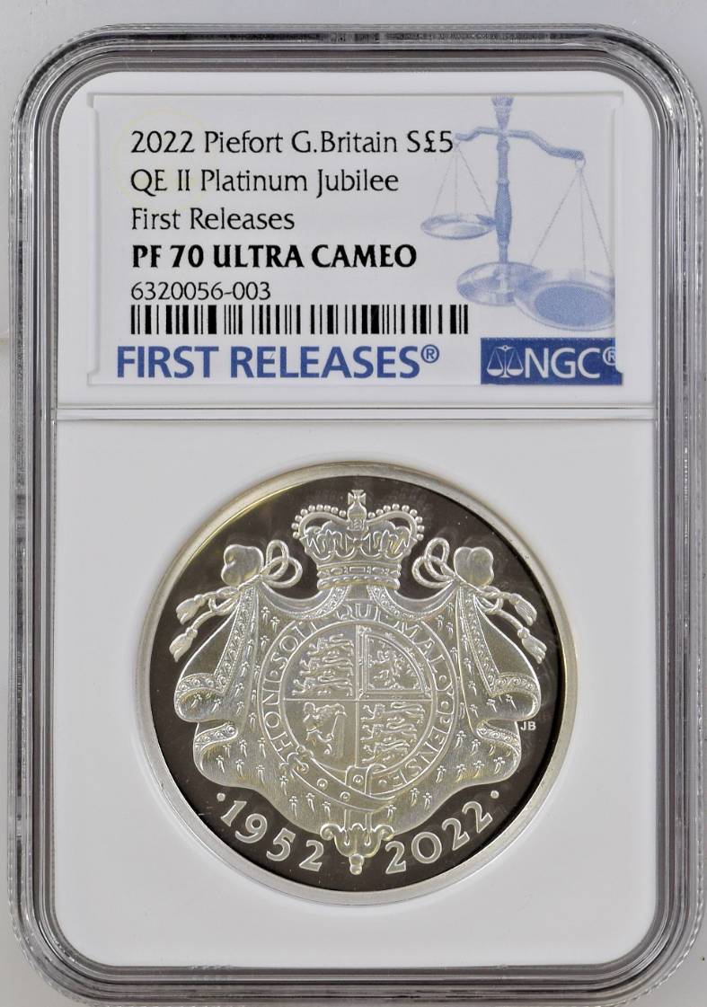 2022 Platinum Jubilee The Queen 2022 UK £5 Silver Proof Piedfort NGC PF70 FR
