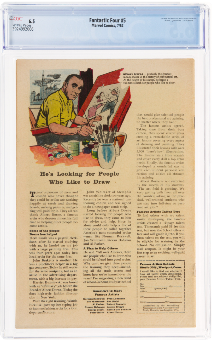 Rare White Pages! Fantastic Four #5 1962 CGC 6.5 - 1st Appearance Dr. Doom!