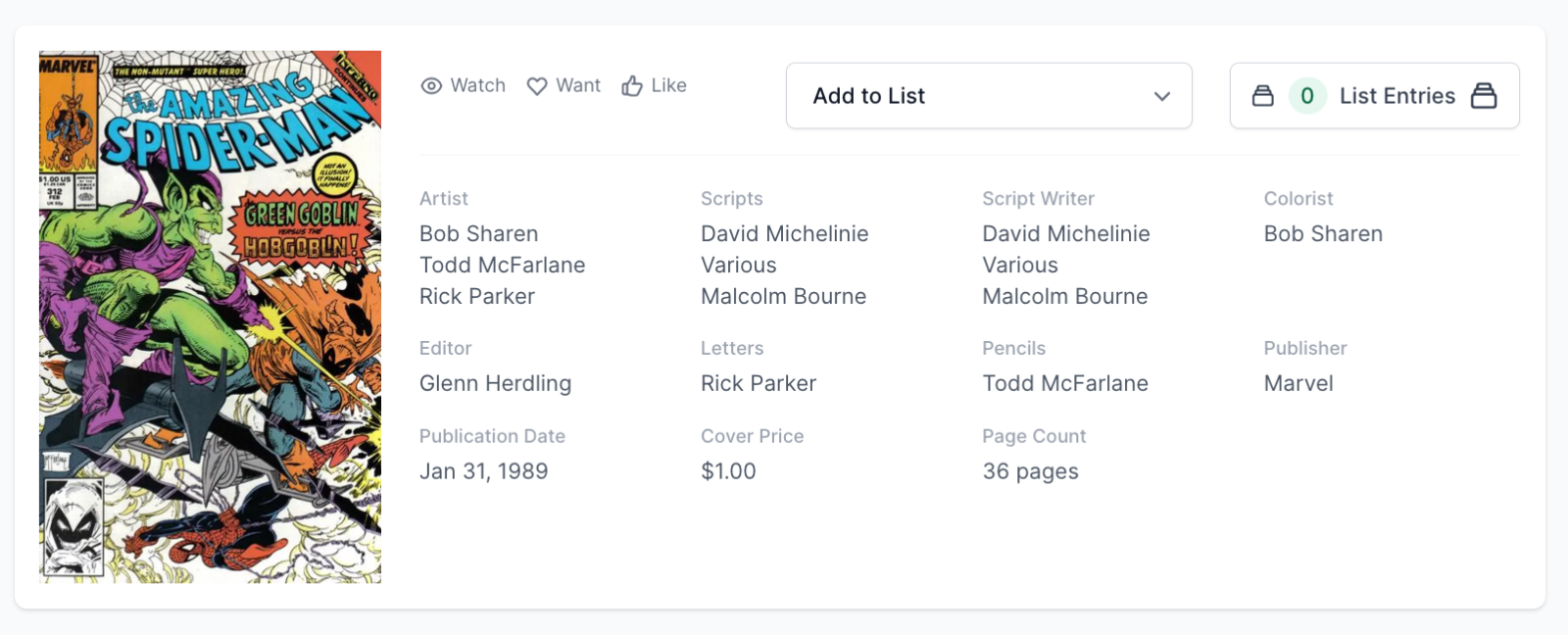 White Pages! Amazing Spider-Man #312 CGC 6.5  Green Goblin Battles Hobgoblin