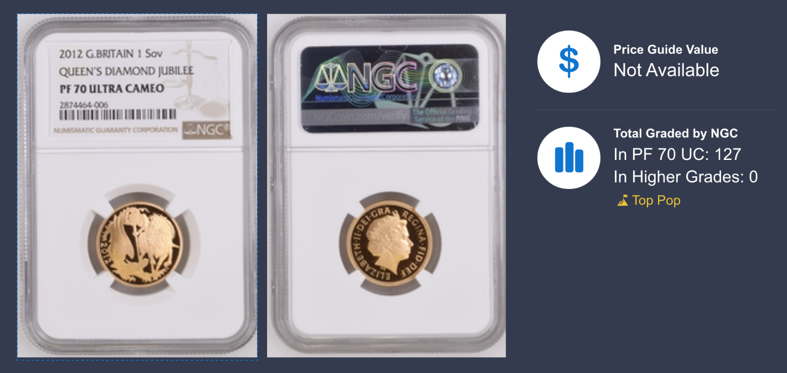 2012 Gold Sovereign Diamond Jubilee Proof NGC PF 70 ULTRA CAMEO #6027542-012