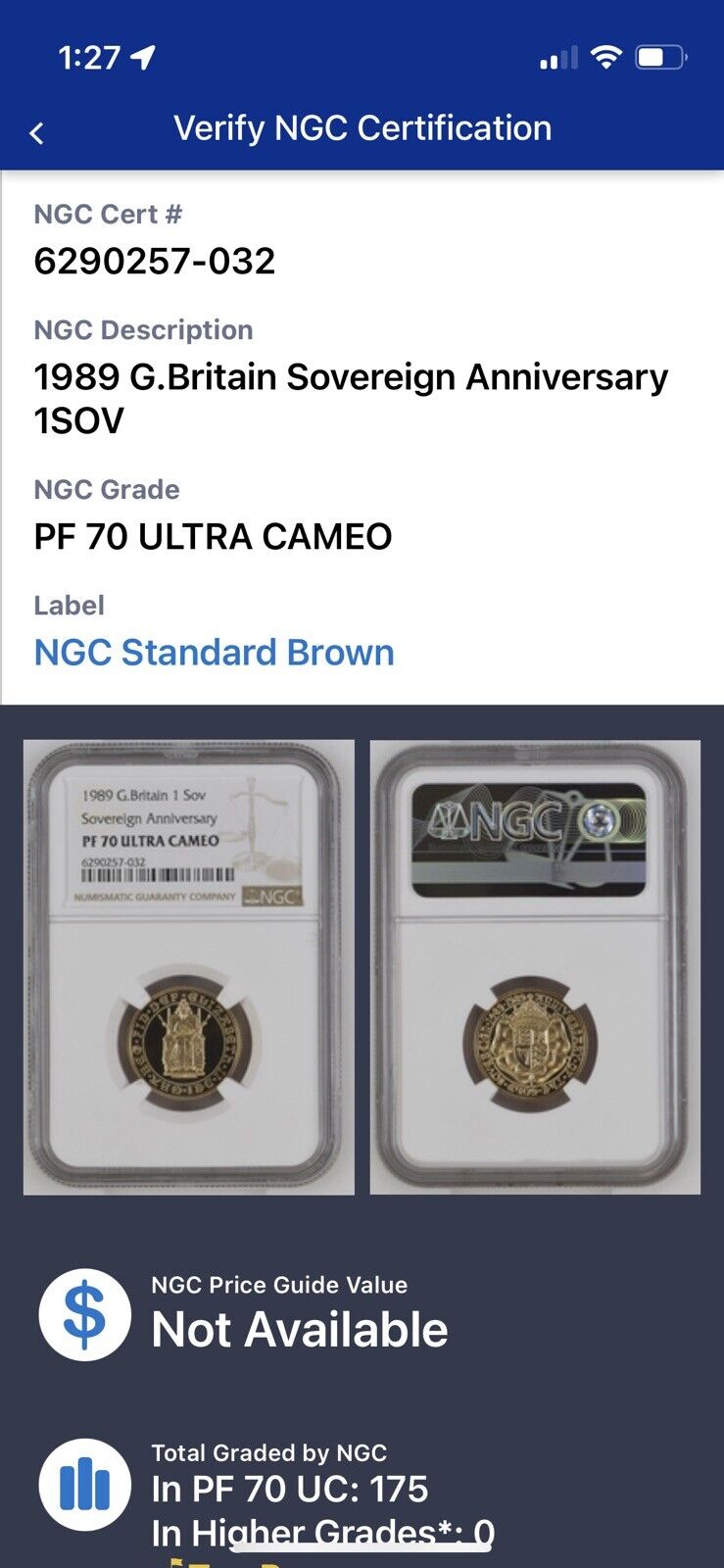 Great Britain 1989 Gold 1 Sovereign Pound NGC PF70UC Sovereign Anniversary