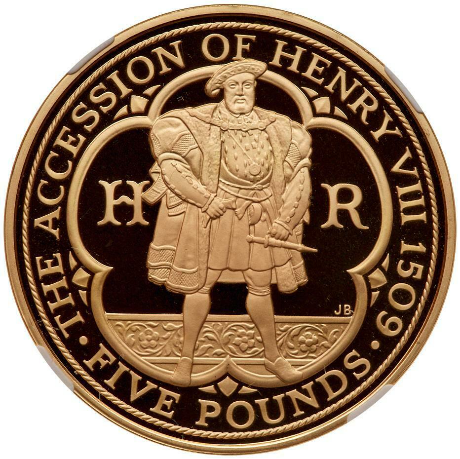 2009 Queen Elizabeth II Henry VIII Accession £5 Gold Proof Coin