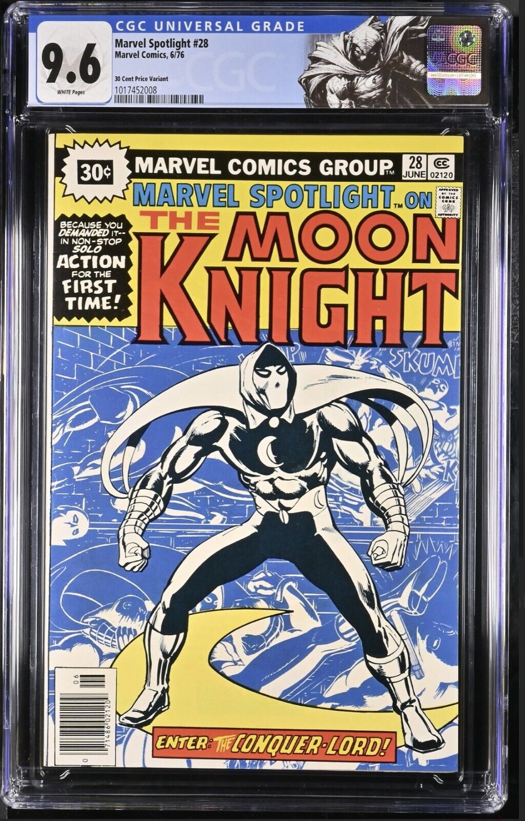 Rare White Pages 30 Cent! Marvel Spotlight #28 CGC 9.6 1st solo Moon Knight