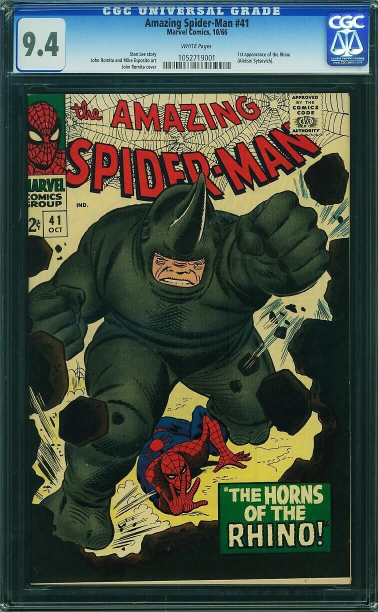 Rare White Pages! Amazing Spider-Man #41 CGC 9.4 - 1st Appearance the Rhino