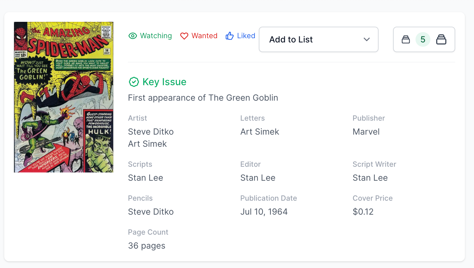 Rare White Pages Stan Lee Signature! Amazing Spider-Man 14 CGC 6.5  Green Goblin