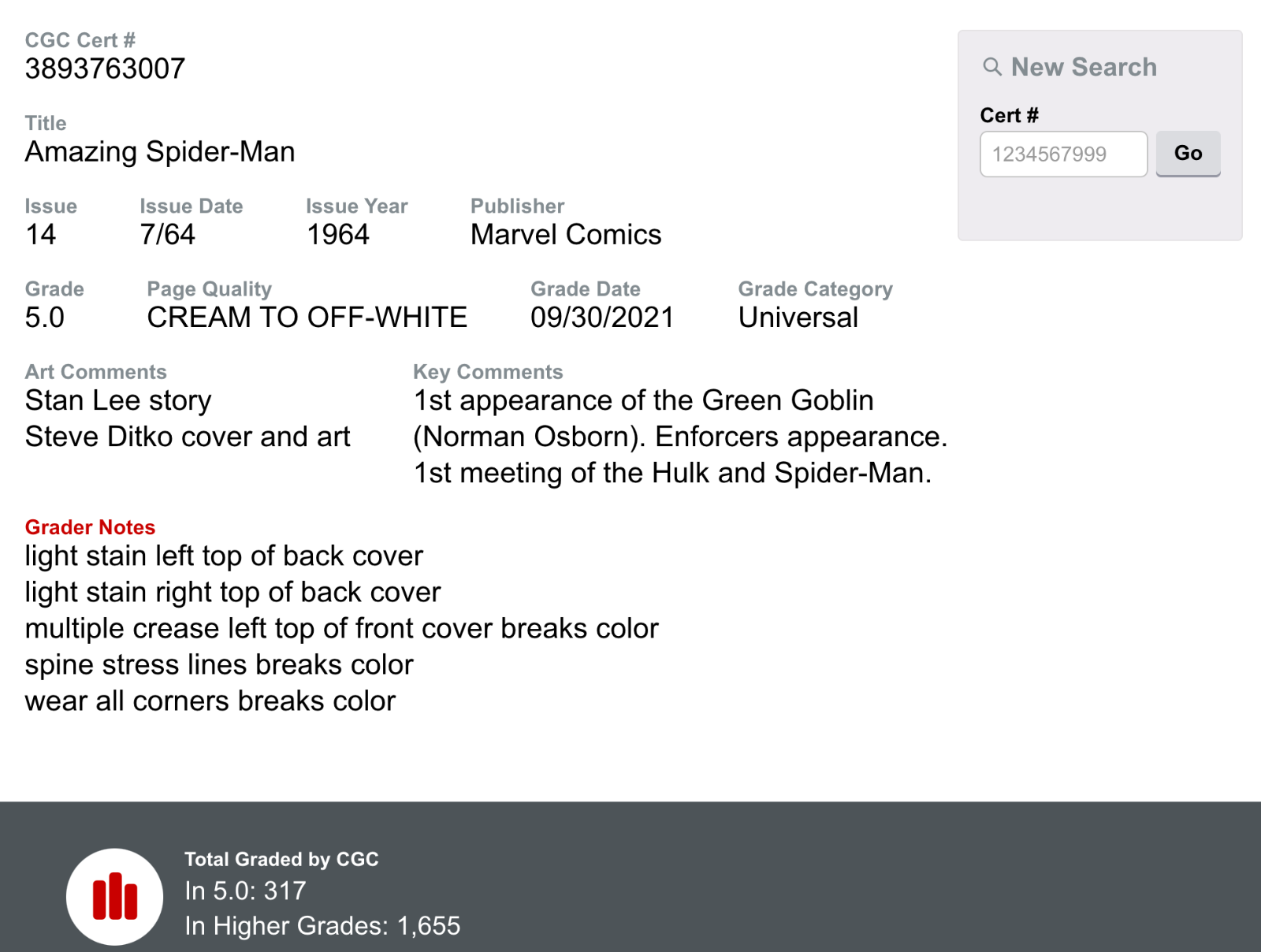 Amazing Spider-Man #14 CGC 5.0 Cream to Off White Pages